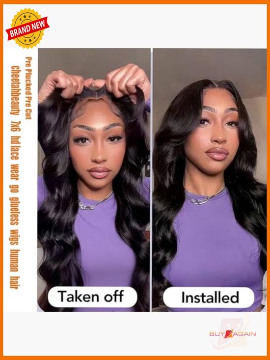 7x6 Glueless Body Wave Lace Front Human Hair Wig 26 Inch 200% Density main image 6
